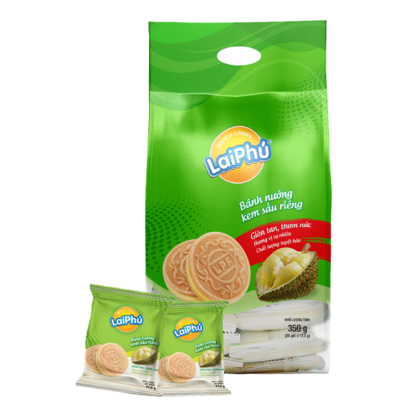 Bánh Cookies Kem Sầu Riêng - 350g (Gói 20 cái) - Lai Phú