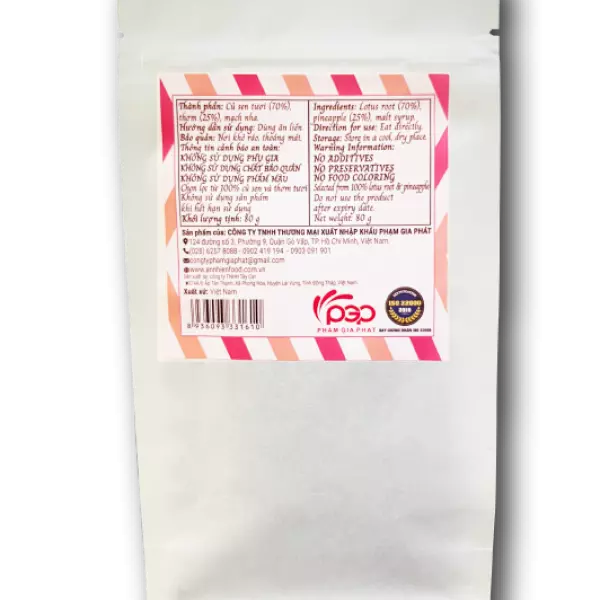 Củ Sen Nhân Thơm Dẻo - Dried Lotus Root With Pineapple Jam - An Nhiên Foods - Túi 80g